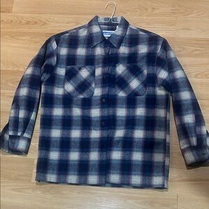 Authentic Pendleton Navy and Cream Wool Plaid Shirt